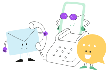 Envelope, telephone and chat bubble providing support